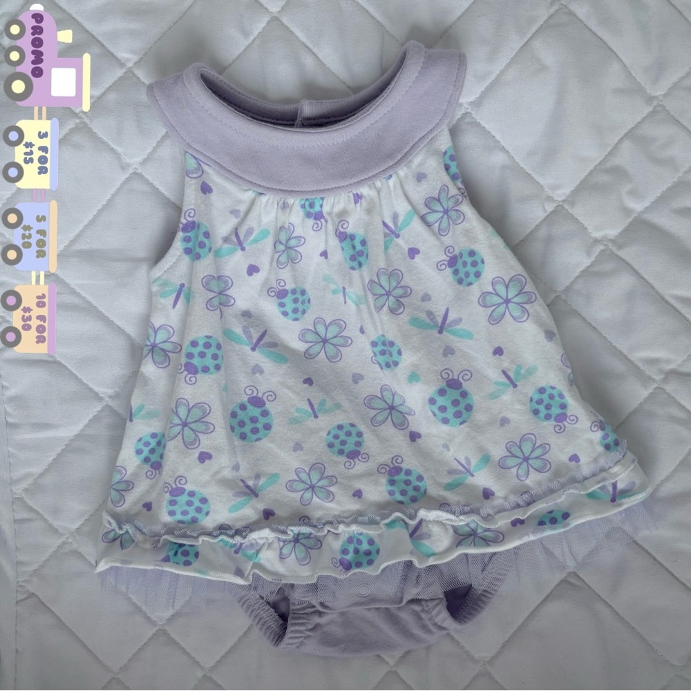 ⭒ NB Koalababy Pastel Dress Purple White Floral Ruffle Mesh Diaper Cover Bugs ⭒